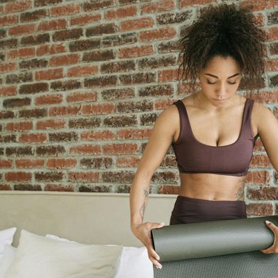 A calm space prepared for an exercise session.